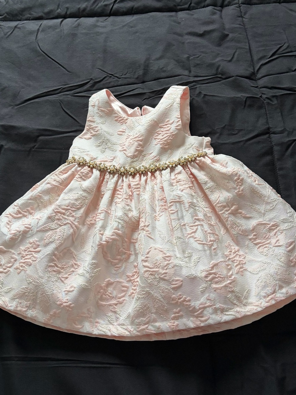 American Princess Blush Pink Floral Jacquard Dress with Beaded Waistband
